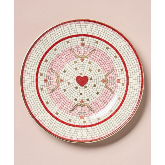 Anthropologie Bistro Tile Valentine’s Dessert Plate 8" Bow & Arrow Stoneware NEW - Picture 1 of 10